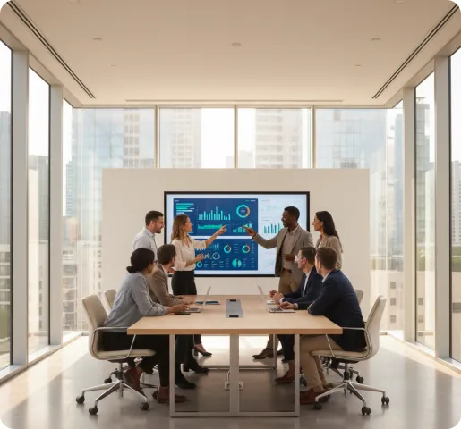 Vyntez team reviewing an analytics dashboard