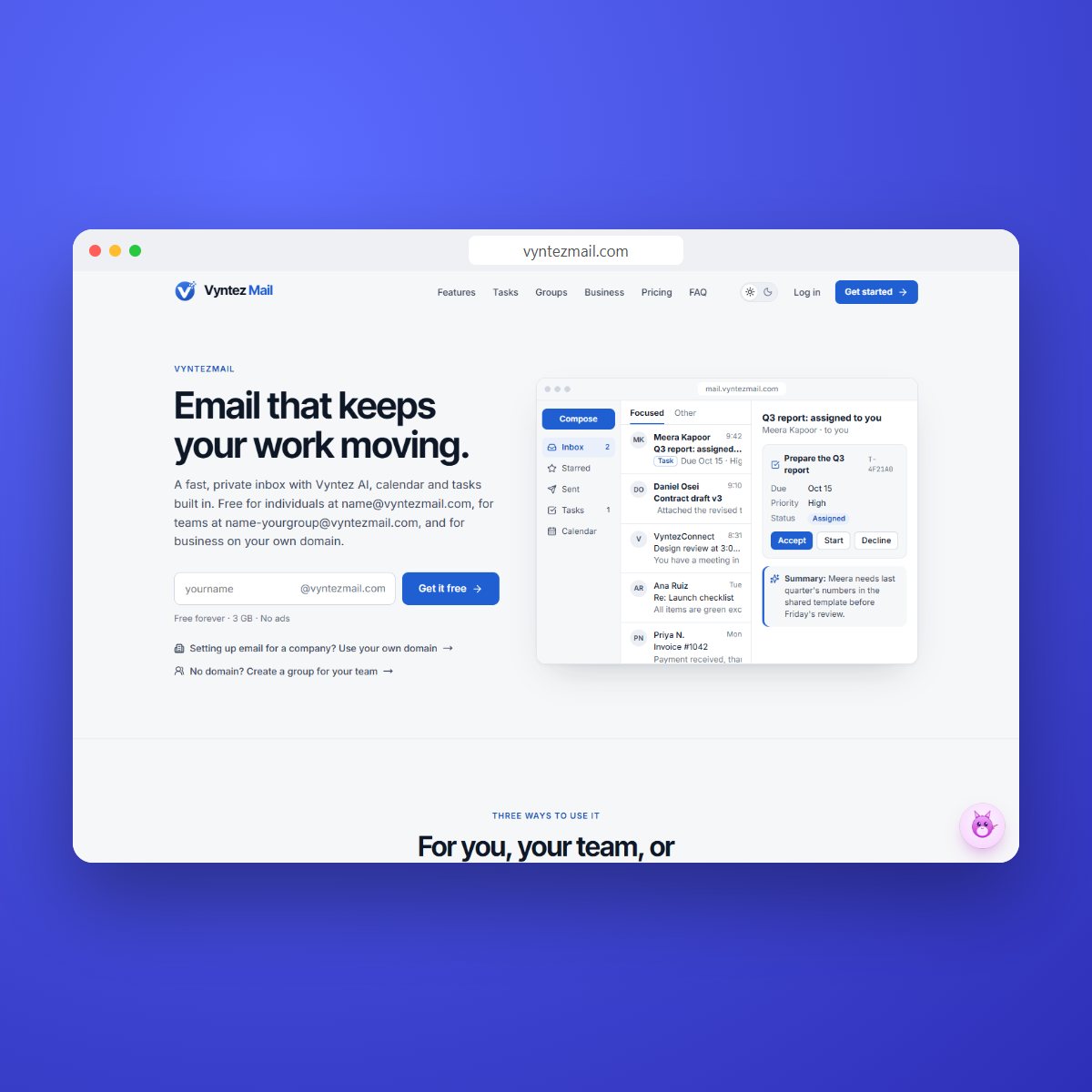 VyntezMail product interface